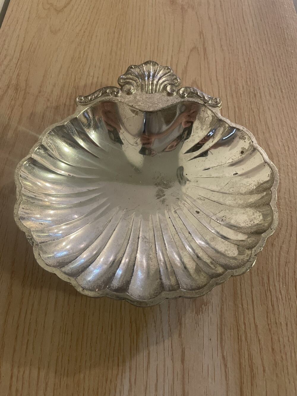 VTG Clam Shell Scallop Shaped Footed Silverplate Candy Trinket Jewelry Dish 5.5”